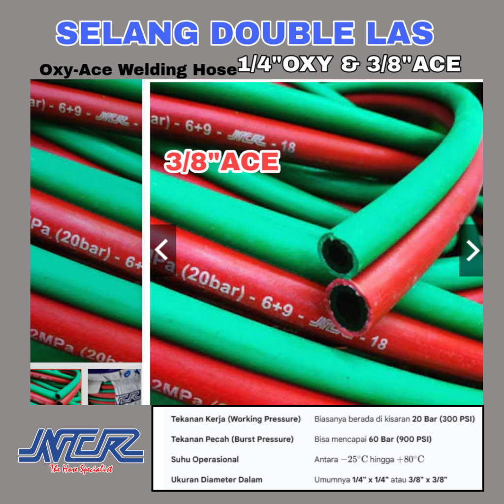 SELANG BLENDER LAS NCR 1/4” + 3/8“ TWIN LINE WELDING HOSE OXY + ACE