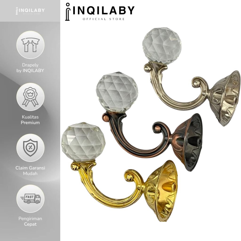 Inqilaby Gorden - Hook Gorden Kristal Mewah - Gantungan Tali Tirai Dinding Minimalis
