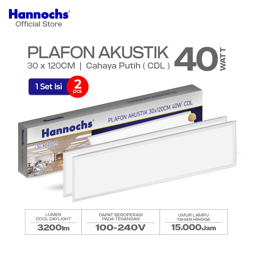 Hannochs Lampu Downlight LED Decoratif Anti Silau Plafon Akustik 30x120CM 40W - Cahaya Putih (1 Kota