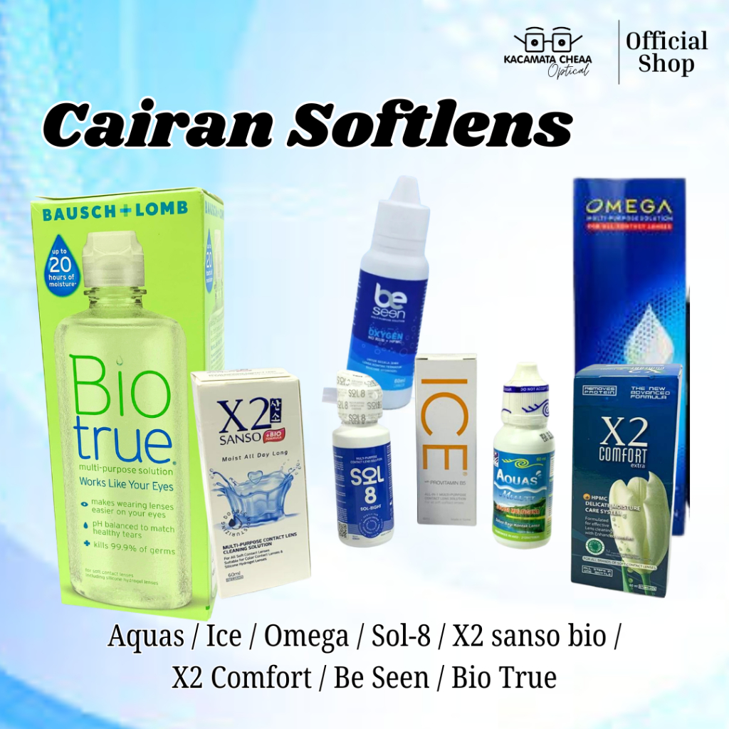 Cairan Softlens Aquas / Ice / Omega / Sol-8 / X2 sanso bio / X2 Comfort / Be Seen / Bio True