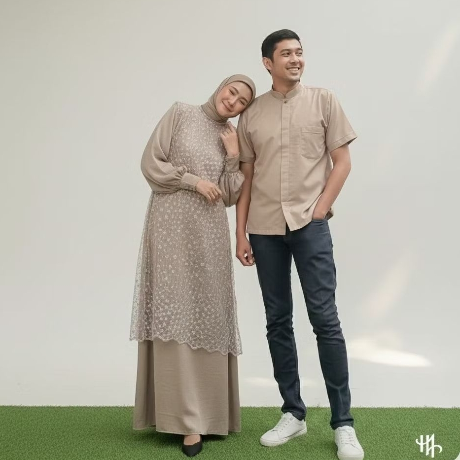 NURIARIYA | Medina Series Gamis Brokat Elegan | Baju Raya 2026 Couple Family (satuan)