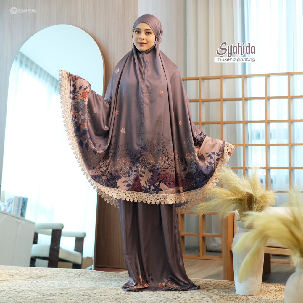 Zaneva Hijab – Syahida Prayer Set Mukena Motif Printed Exclusive Bahan Armany silk Premium