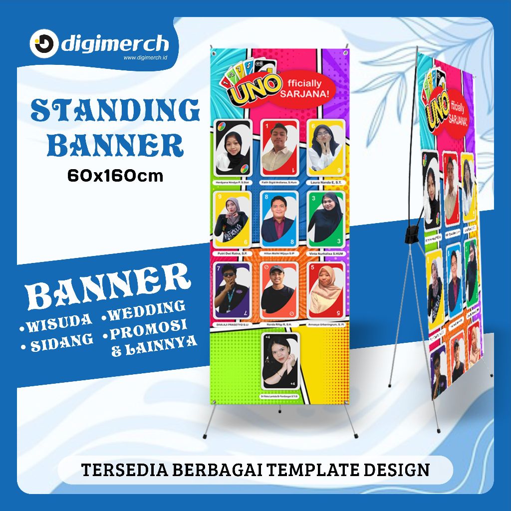 Standing Banner Wisuda XBanner Custom Desain / Banner Spanduk Wisuda Sidang Sempro Ultah