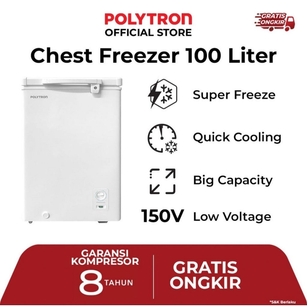 BOX FREEZER POLYTRON 100LITER PCF-118 CHEST FREEZER POLYTRON 100L