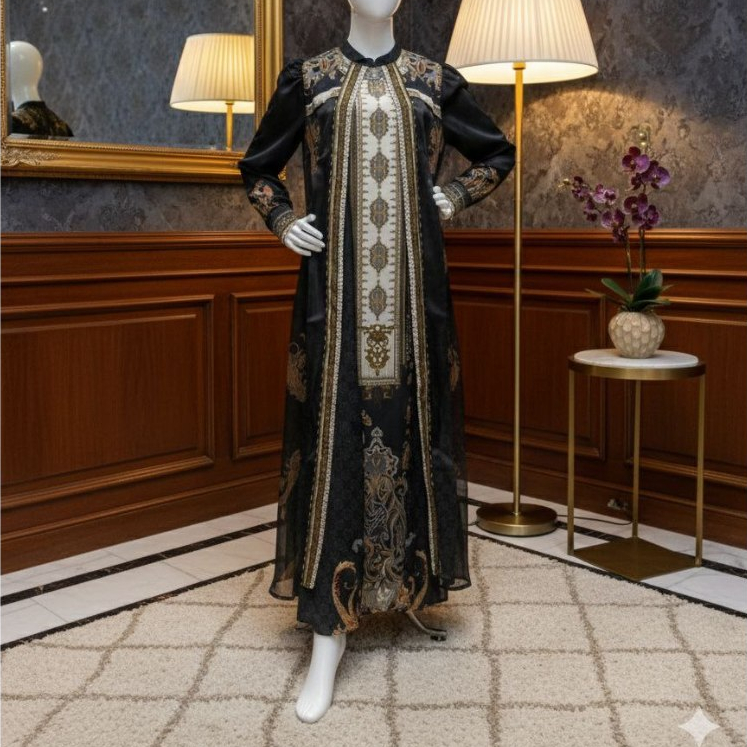Gamis Lux Azzahra - Gamis Lux Black Premium - Gamis Mewah Adem - Dress Motif - Dress Muslimah
