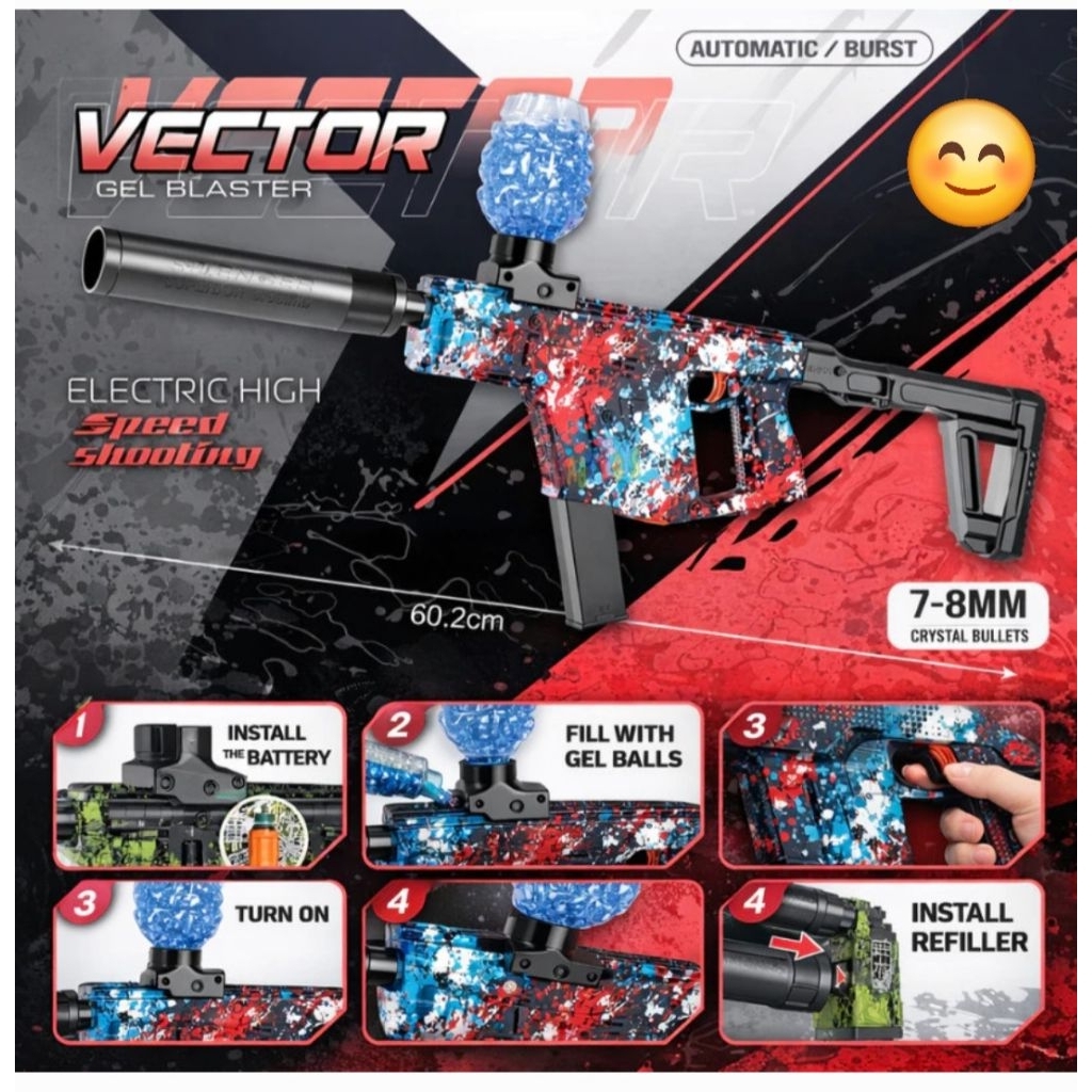 mainan tembak menembak pistol water gel elektrik gell gun otomatis baterai vector electric gel blast