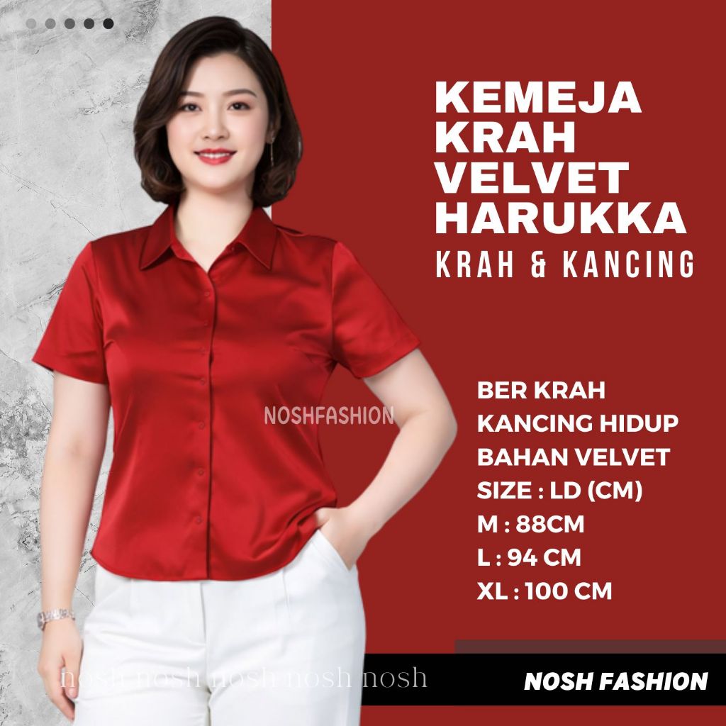 Kemeja Wanita Lengan Pendek Satin Shirt Korea Style Harukka - NOSH Fashion