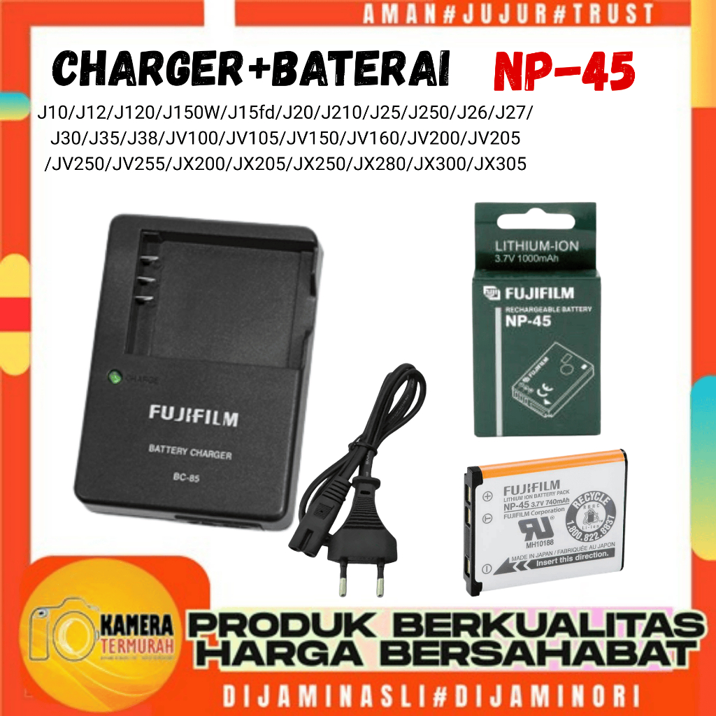 Paket Baterai + Charger Fujifilm Np-45 For Charger Bc-45 Camera Fujifilm J10 Z300 Z35 T300 J100