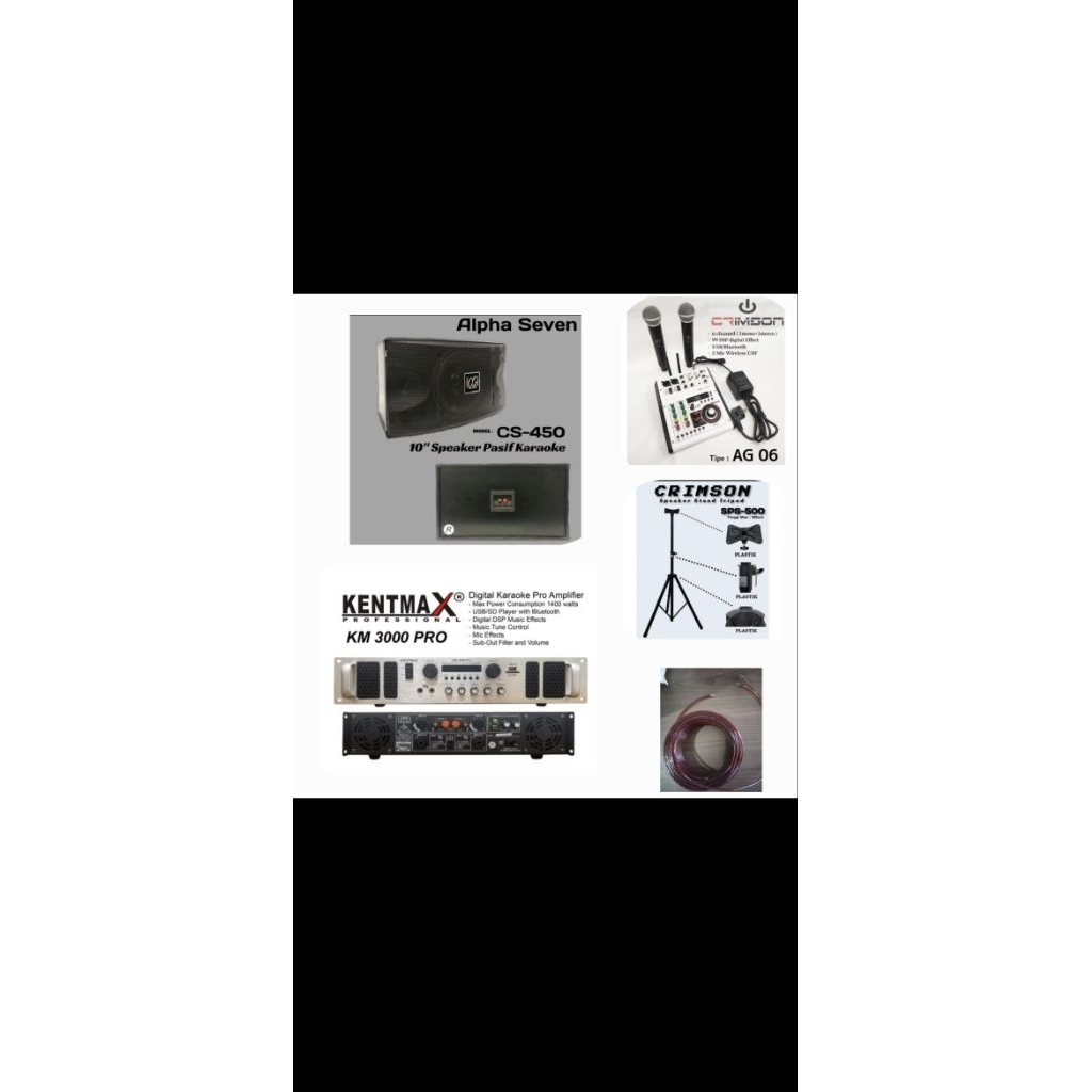 Paket Lengkap Karaoke Sound system 10inch, Ampli USB BT, mixer + Mic Wireless,Mixer & Stand.