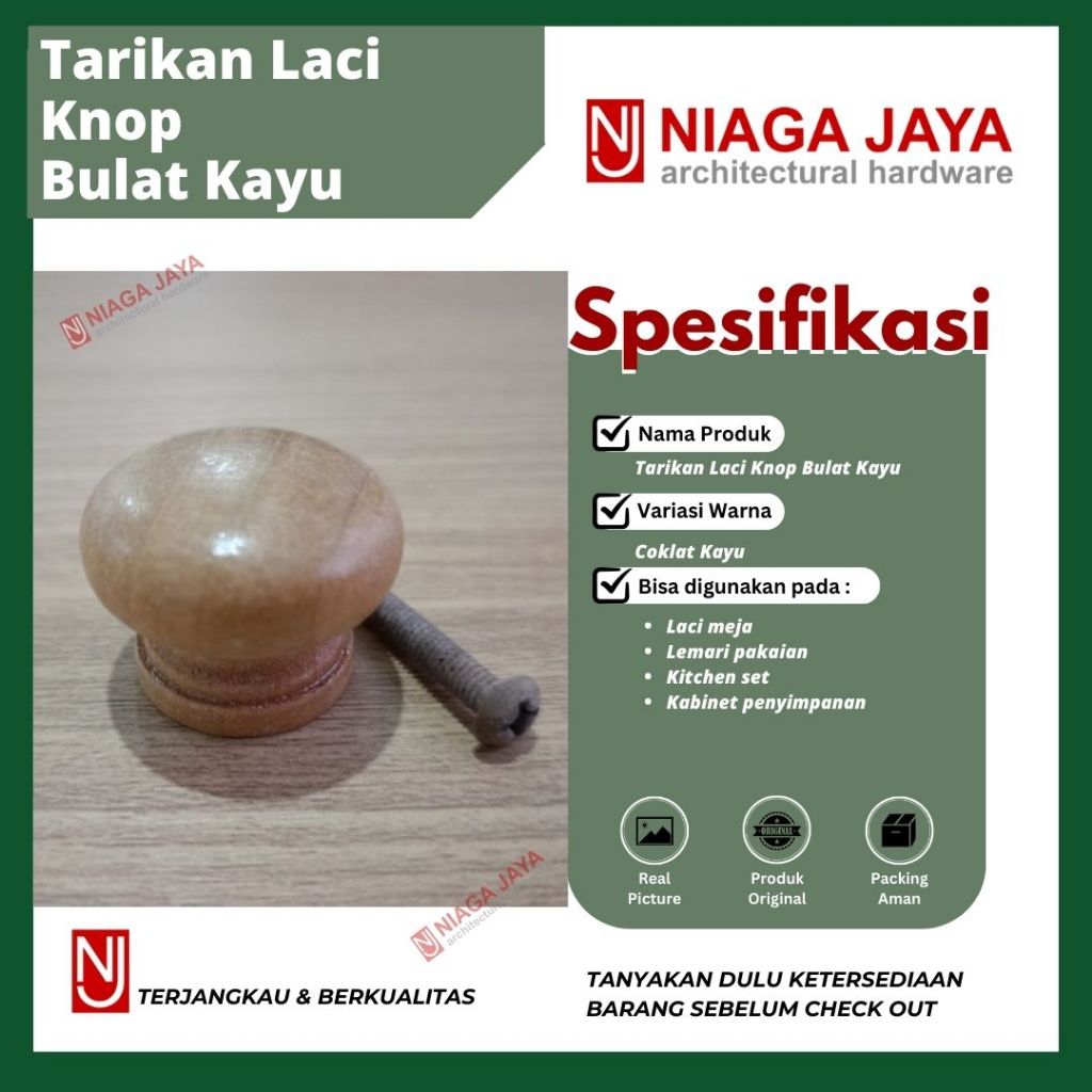 Knop Kayu / Tarikan Laci Knop Bulat Kayu / Tarikan Laci Knob / Knob Laci Kayu