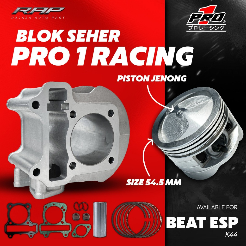 PAKET BLOK SEHER/BORING BORE UP BEAT FI ESP K44 53,5MM 54,5MM/CYLINDER BLOK BEAT FI K44 PRO 1 RACING