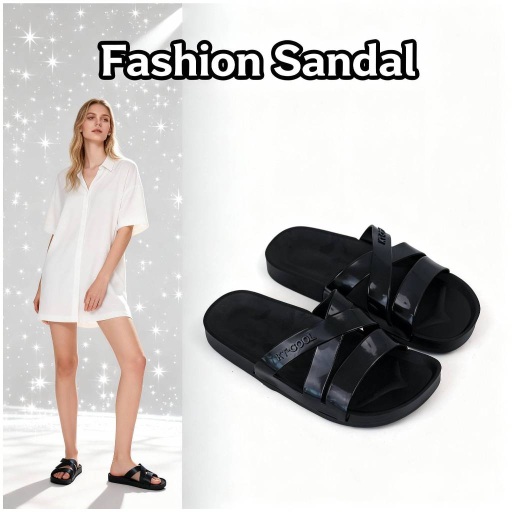 Sandal Jelly  Wanita KT-COOL Sandal Karet PVC Silang Anti Slip Nyaman Dipakai 653