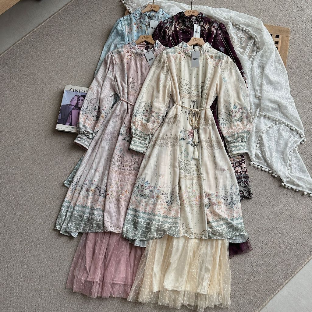 Oclo Mova Dress Silk Mix Cantili Premium Full Furing Dress Lebaran Elegan Mewah OCL02161