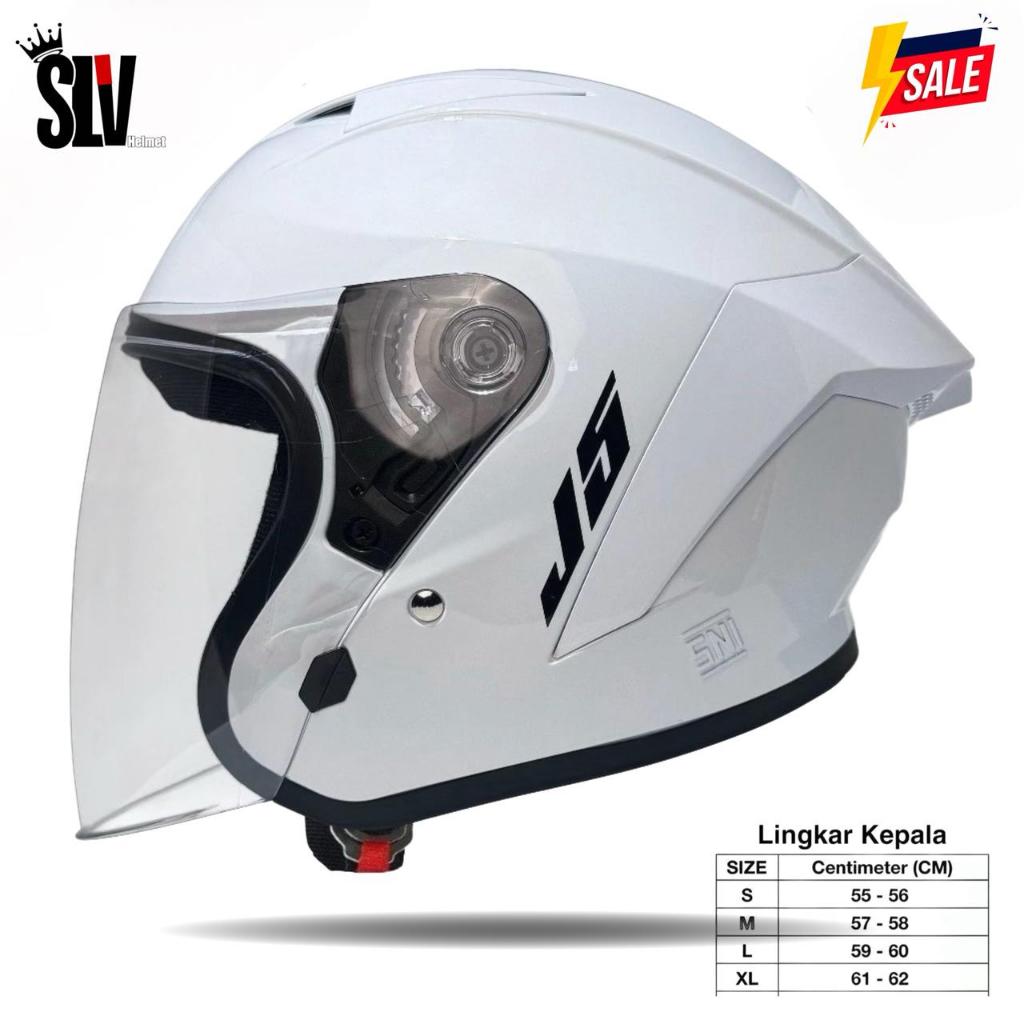 MLA J5 V1 HELM HALF FACE MLA J5 ORIGINAL SNI DEWASA HELM HALF FACE J5 PUTIH KACA CLEAR HITAM BLUE SI