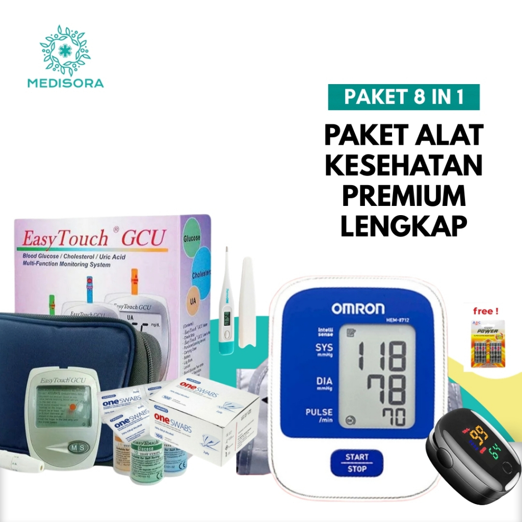 Paket Alat Kesehatan Premium 5 In 1 / Alat Test Darah Easy Touch GCU 3 In 1 / Digital Tensimeter Omr