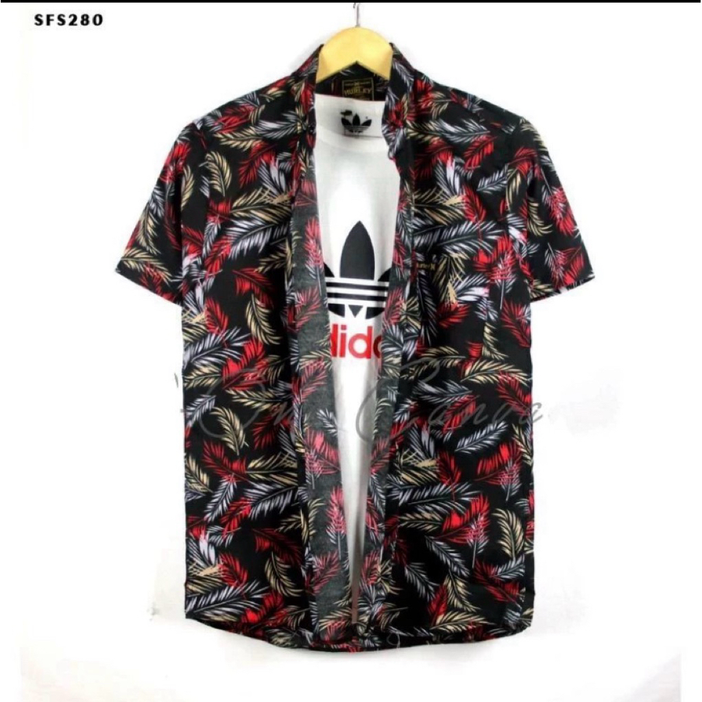 Terlaria)Kemeja Pria Motif Lengan pendek kekinian-Kemeja motif-MotifPantai-MotifCorak