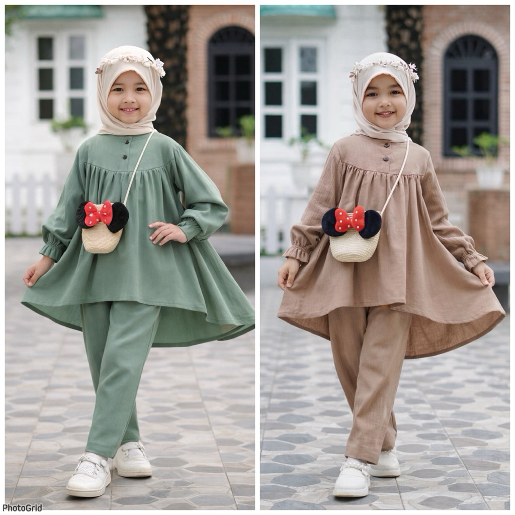 setelan baju anak perempuan 1-12 tahun terbaru Baju muslimah anak perempuan Setelan tunik polos anak