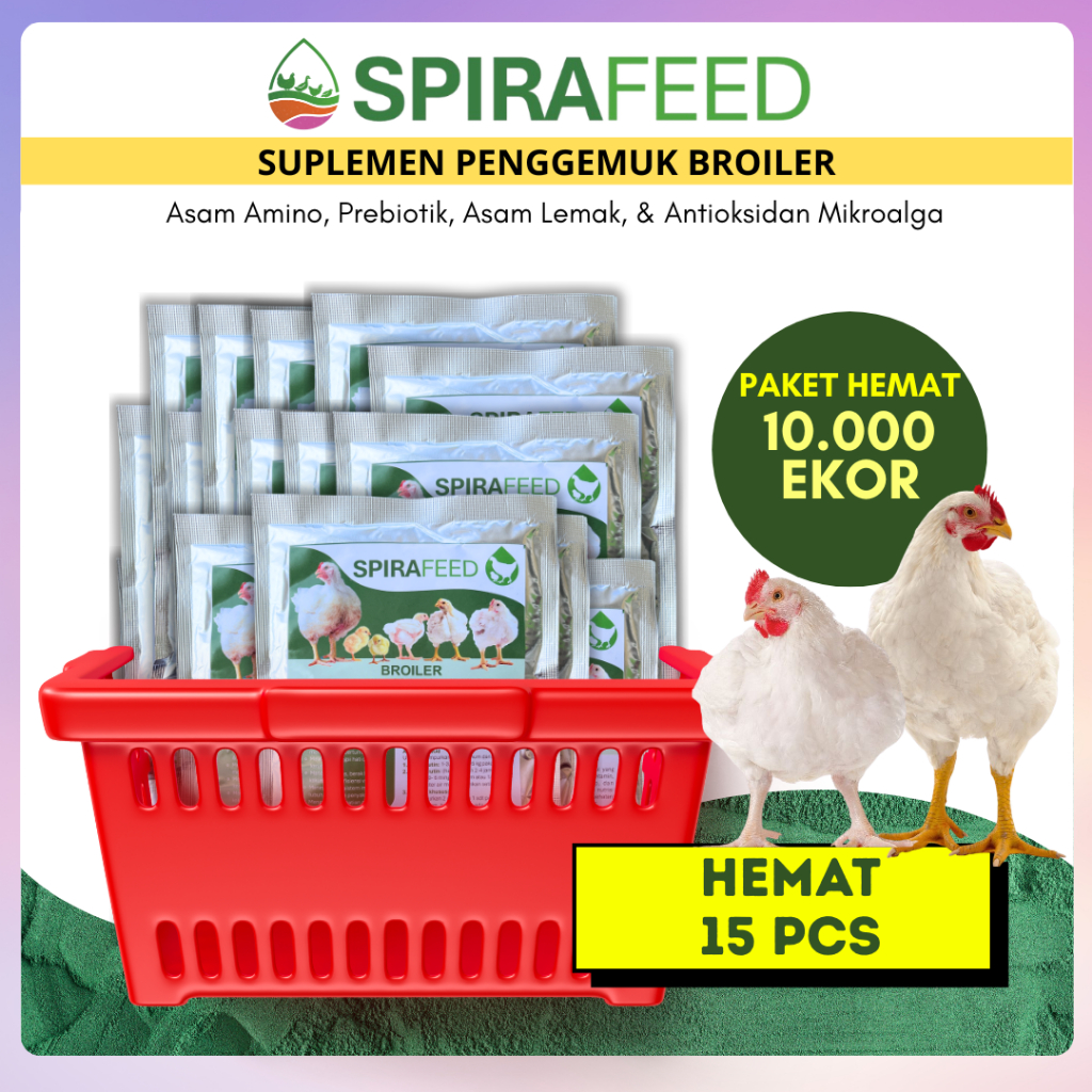 SPIRAFEED BROILER | Suplemen Pakan Ayam Broiler 15pcs | Penggemuk Ayam Pedaging Larut Air