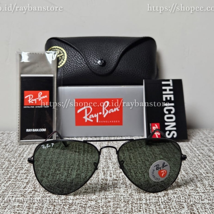 Kacamata Rayban Aviator RB3025 002/58 Black Lens Green Polarized Original