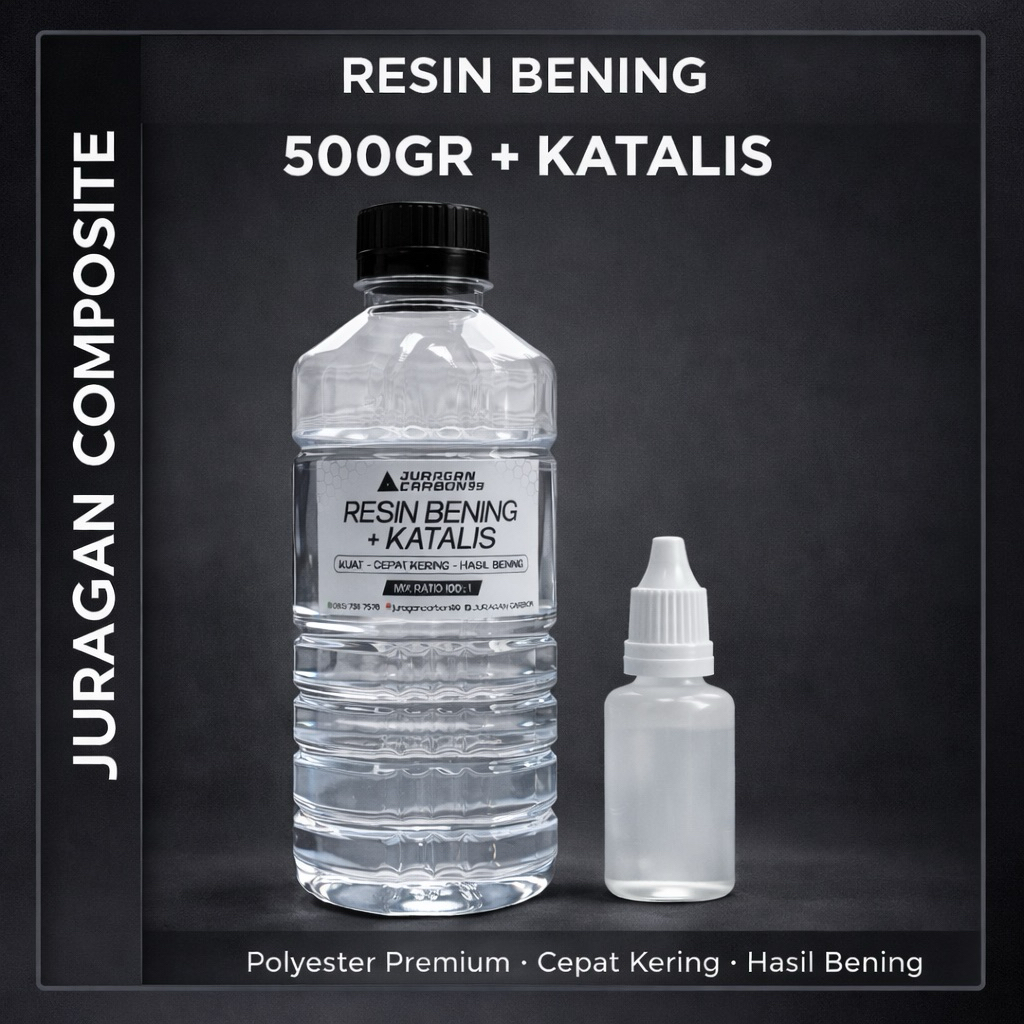 Resin Bening Polyester 500gr + Katalis – Super Transparan untuk Carbon Forged / Tambal Tangki