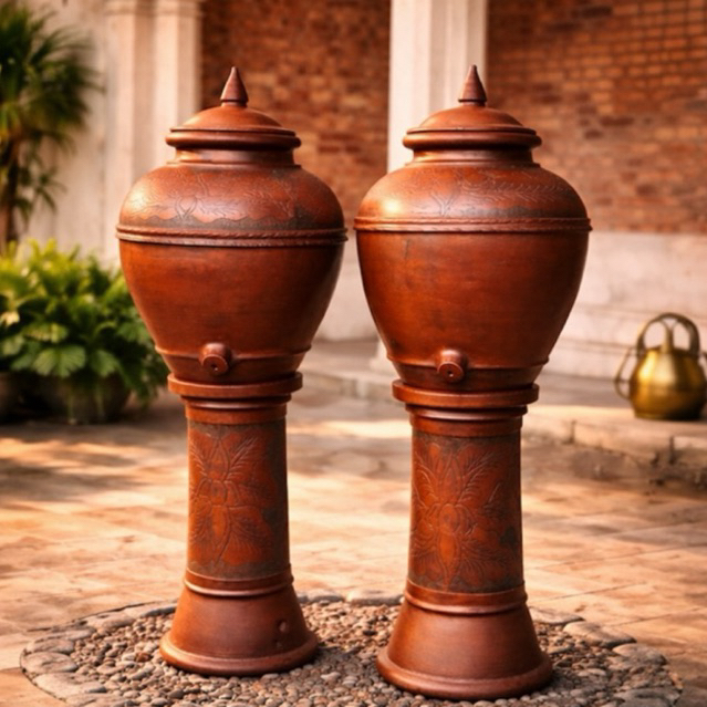 Gentong 30L Pancuran Air Wudhu Padasan Gerabah Tanah Liat Hiasan Taman