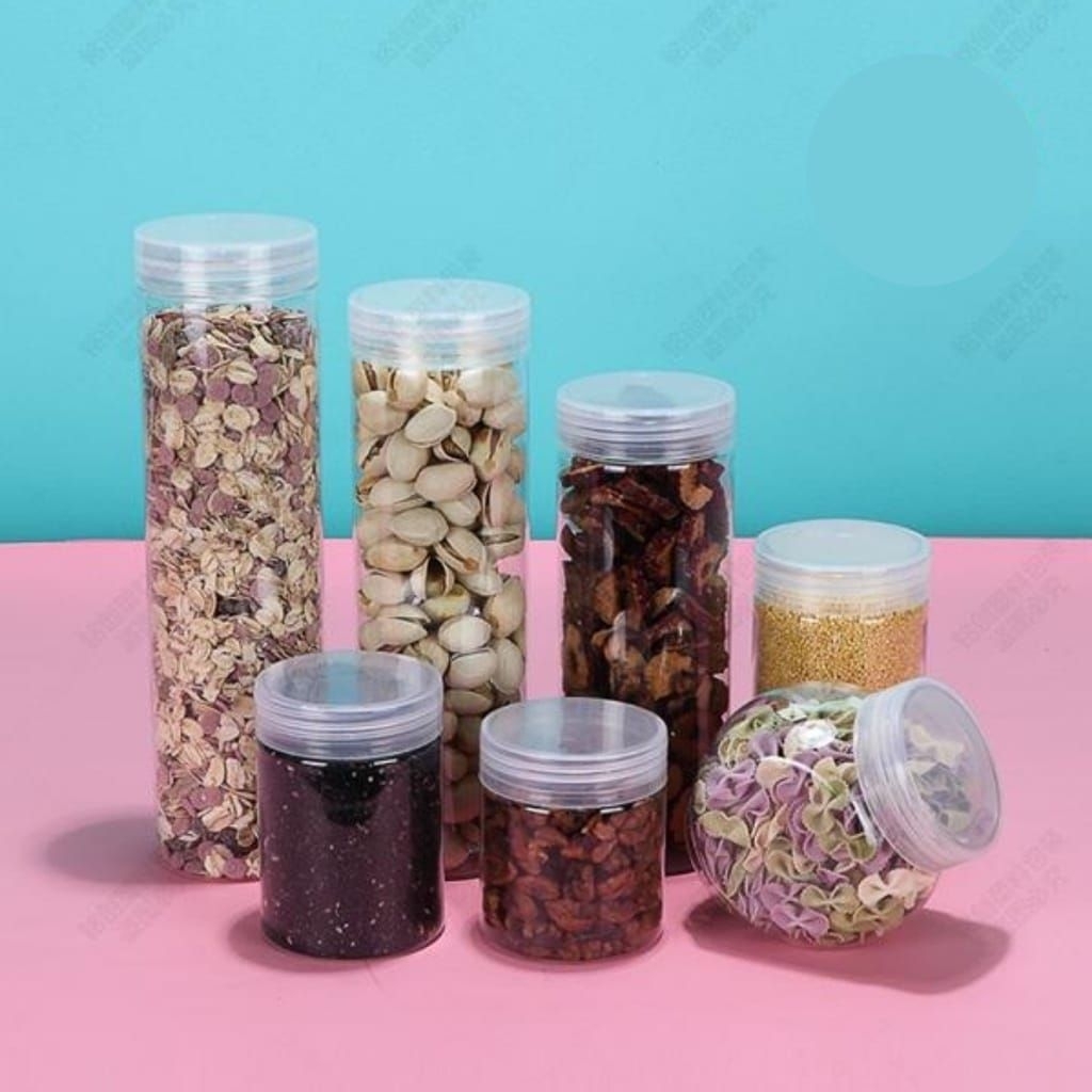 Toples Jajan Plastik 400ML Silinder Bening Transparan | Lodong Wadah tempat snack krupuk | Jar Wadah