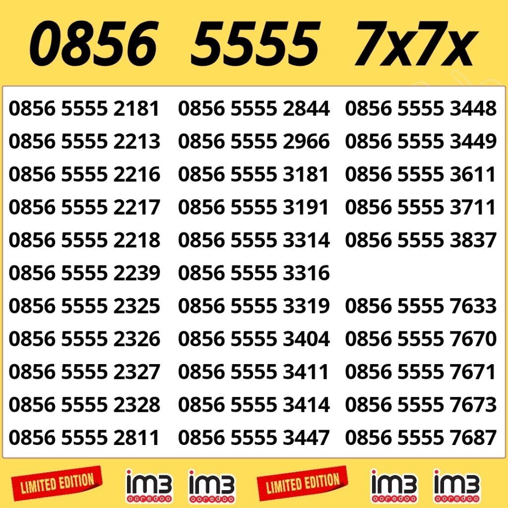 Nomor Cantik Im3 Indosat 5555 Triple Super Abab 0856 Kartu Perdana Indosat im3 Support 4g lte 5g 10 