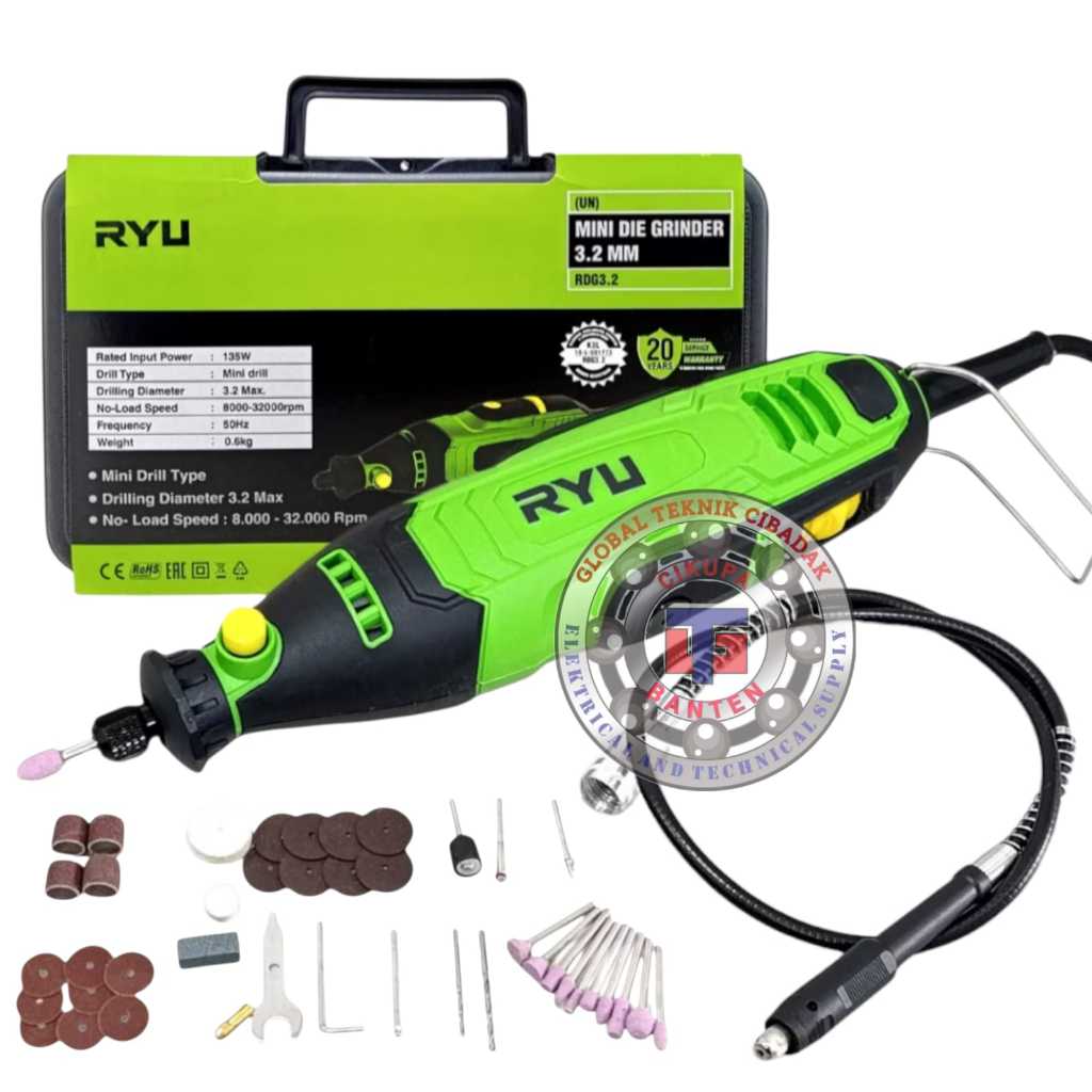 Mini Die Grinder RYU RDG 3.2 Mesin Bor Mini Gerinda Ukir Grafis - 1 Set Gerinda Tuner Mini