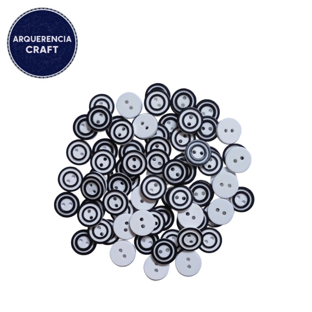 10 Pcs Kancing Hias Bulat Motif List Luar Hitam | Kancing Scrapbook DIY