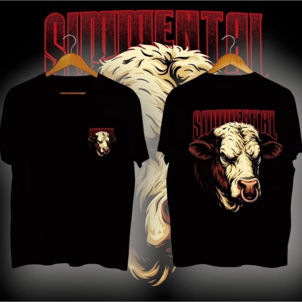 KAOS SAPI SIMMENTAL MOTIF VECTOR MERAH