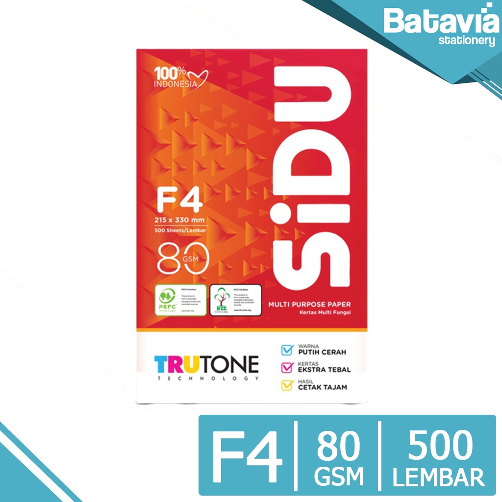 Kertas HVS F4 80 GSM SIDU 1 Rim / 500 Lembar