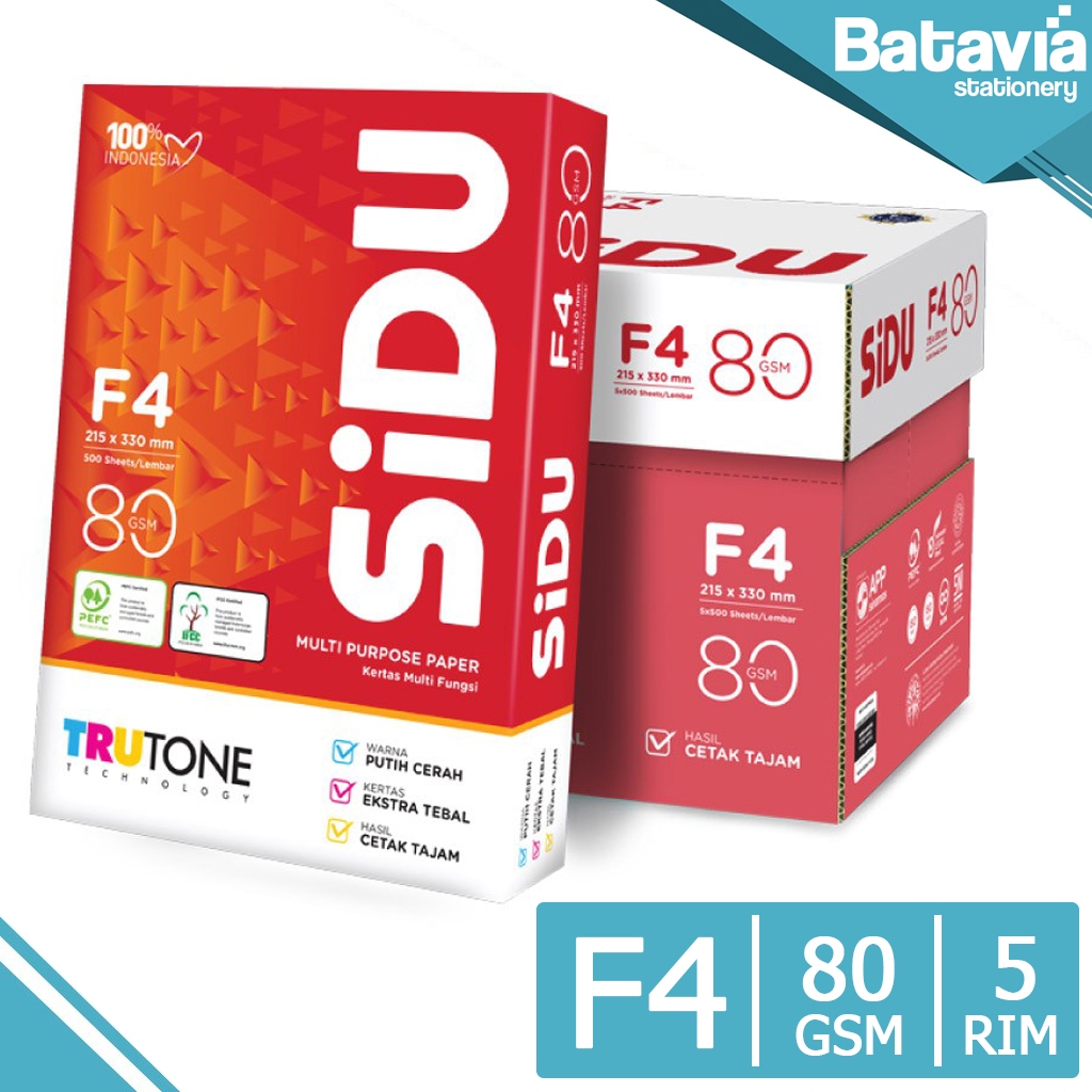 Kertas HVS F4 80 GSM SIDU 1 Box / 5 Rim