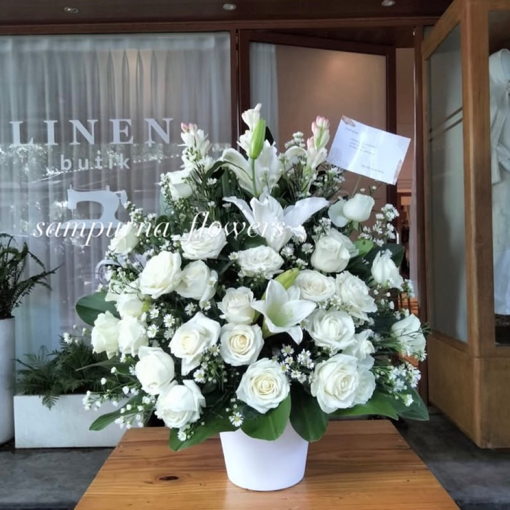 Bunga Meja Casablanca Mawar Putih || Karangan Bunga Bandung