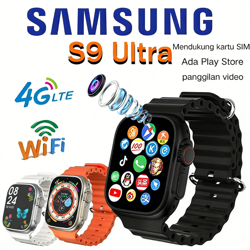 Samsung Smartwatch S9 Ultra Android 9.0 - Tahan Air IP68, RAM 4GB ROM 128GB, Support SIM Card Aplika