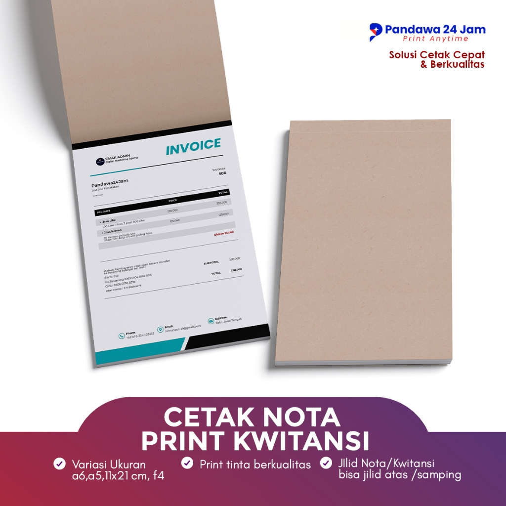 Cetak Nota Custom Cetak Bon Cetak Kwitansi || 2 - 5 Ply Cetak Kwitansi Rangkap