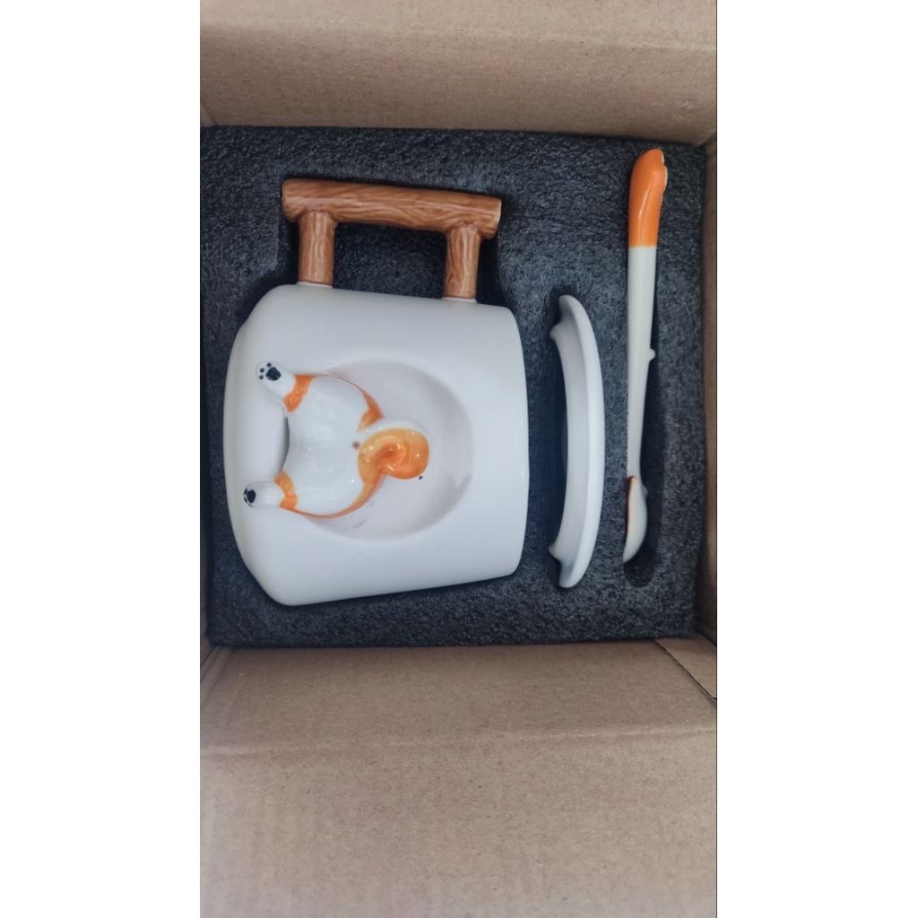 Mug Shiba Inu dengan Tutup dan Sendok 400ml Keramik