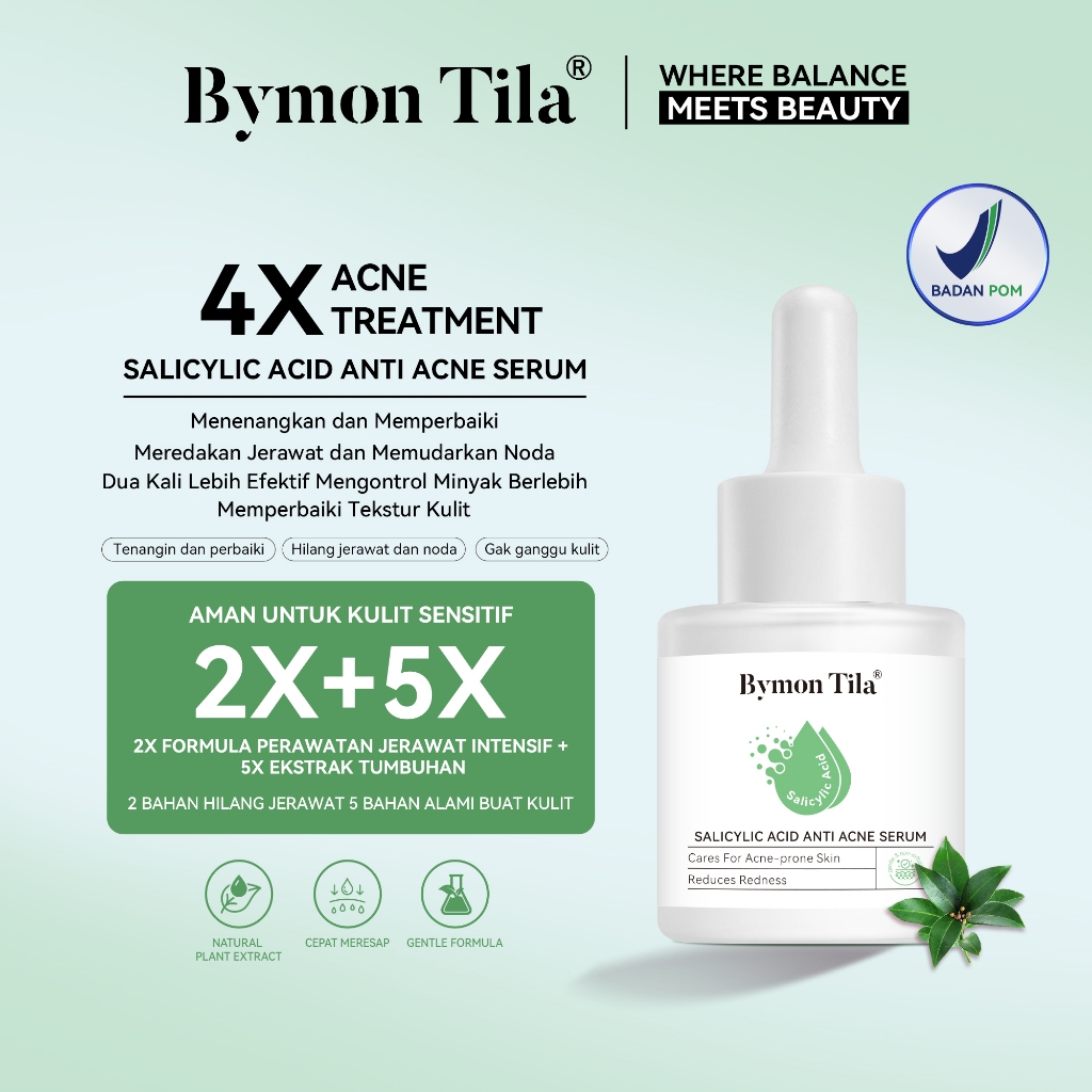 BPOM  Bymon TILA Serum Anti Acne Salicylic Acid-20ml, Panthenol Ekstrak Tumbuhan Mengurangi Jerawat