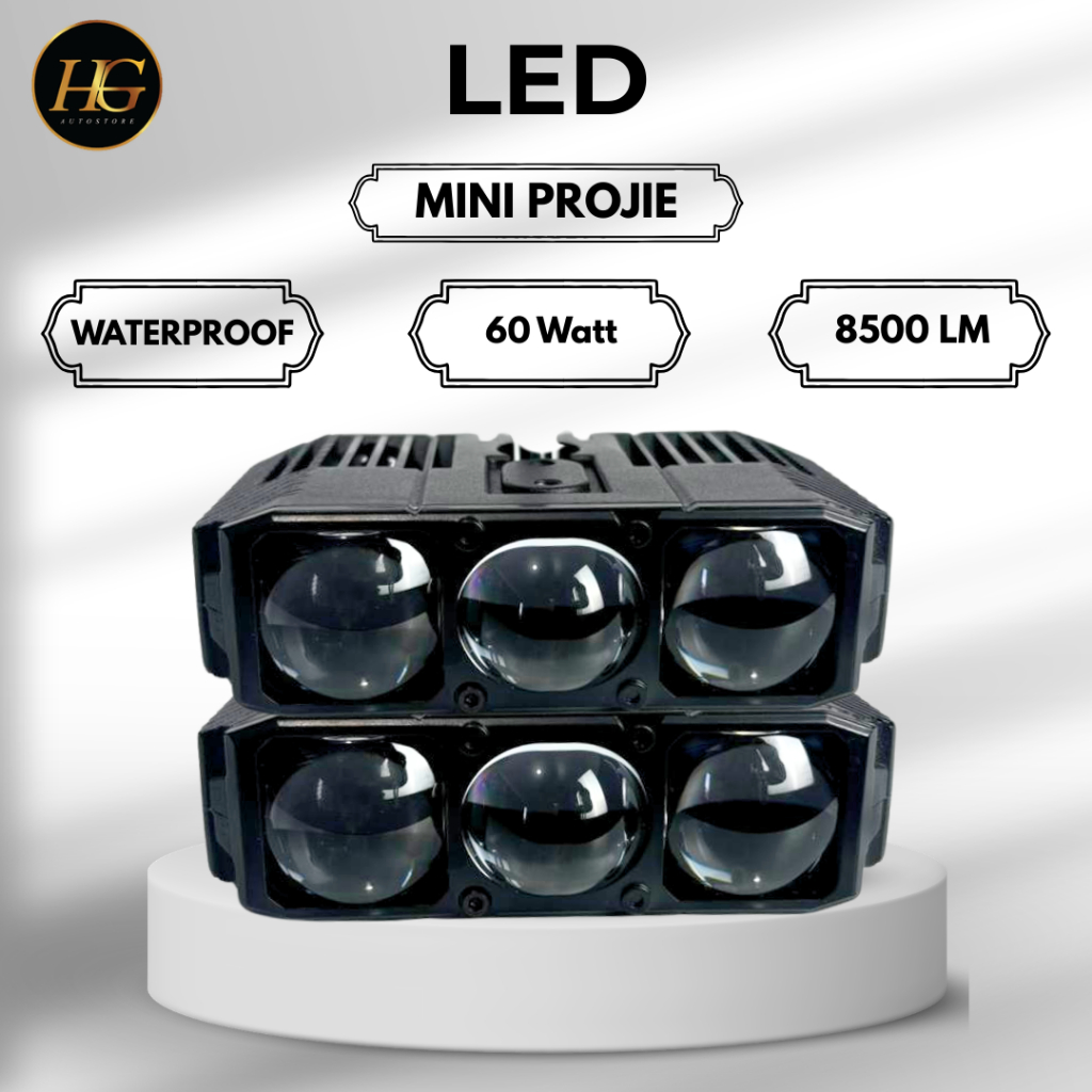 Lampu LED Mini projie | Lampu Mobil Dual Beam 60W | Terang Jauh & Dekat | Multifungsi