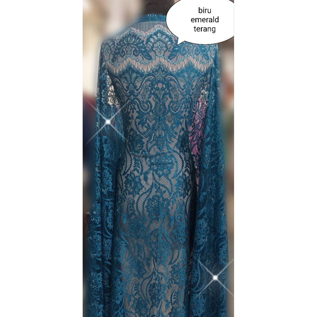 brokat semi prancis biru emerald dan hijau emerald ( 1.4 x 2.5 meter/ panel)