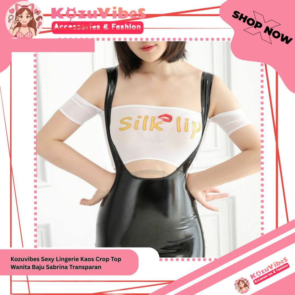 Kozuvibes Sexy Lingerie Kaos Crop Top Wanita Baju Sabrina Transparan