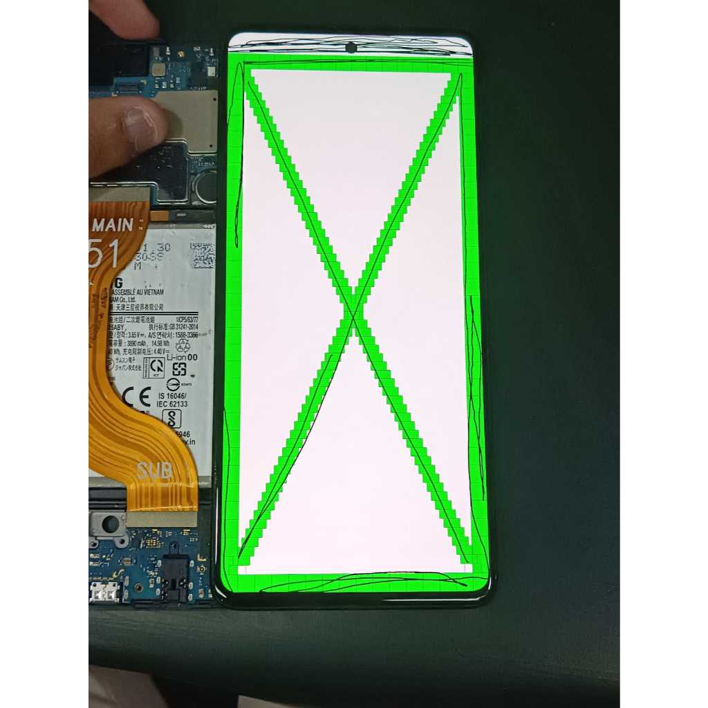 LCD SAMSUNG GALAXY A51 - A515 ORIGINAL SECOND COPOTAN MINUS BERCAK HITAM+SHADOW TIPIS