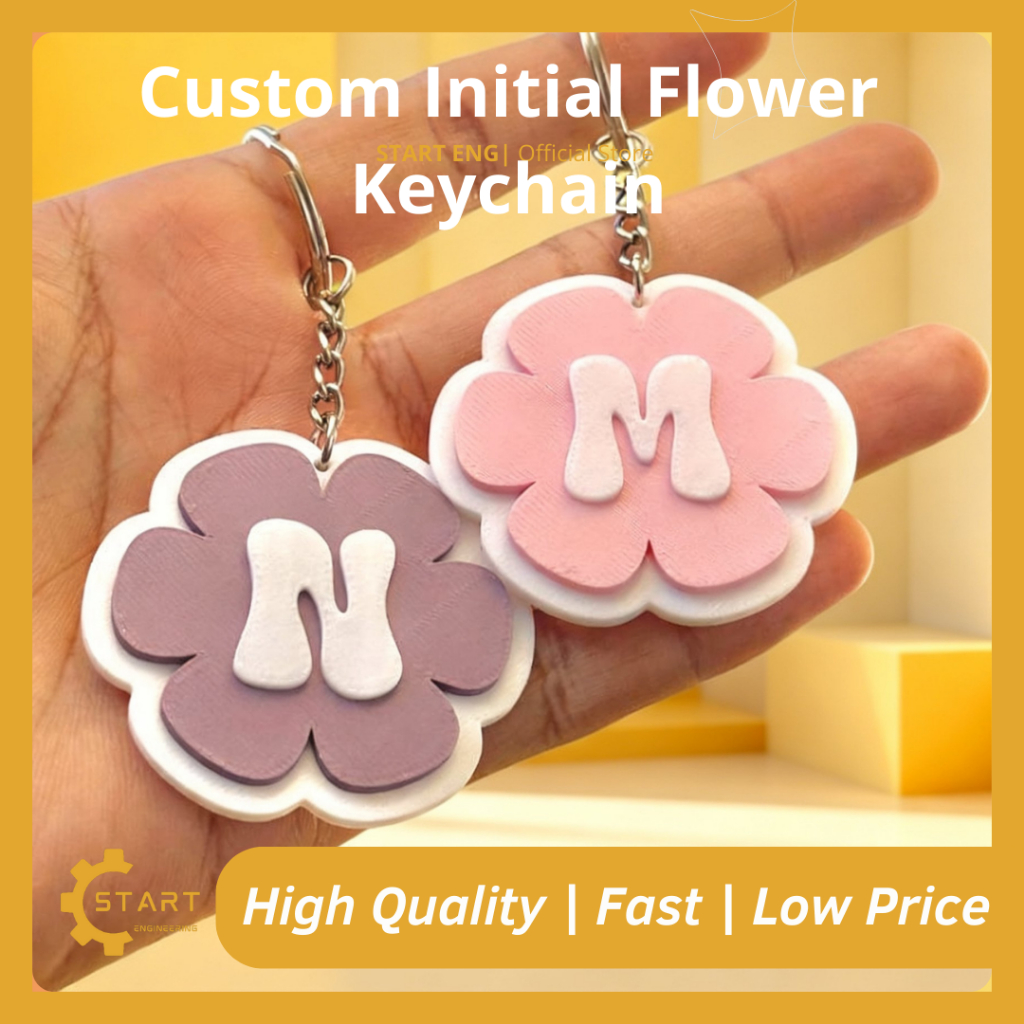 Custom Initial Flower Keychain 3D Print – Gantungan Kunci Huruf Inisial | Cute Aesthetic Keyring