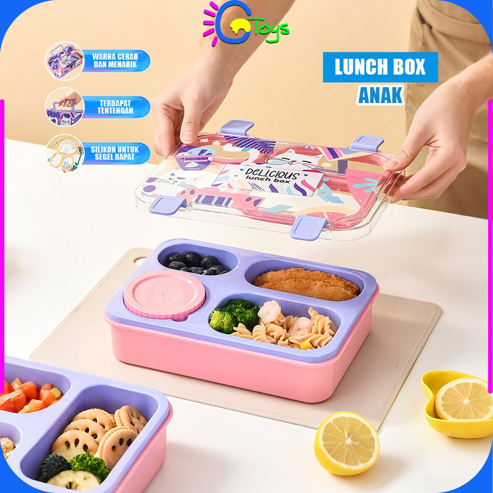 CR-C1575 Kotak Makan Siang Anak Sekat Bento Box BPA Free Anti Tumpah / Lunch Box Karakter Kartun Tem