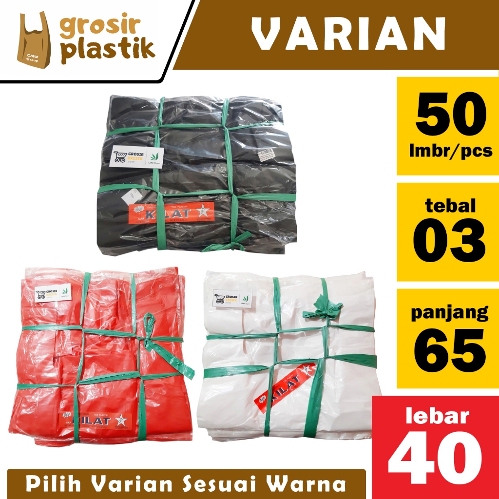 [VARIAN] Kantong Kresek Jumbo Tebal 40x65x03 isi 50 Lembar Warna Hitam Putih Merah A15 - BESS Plasti