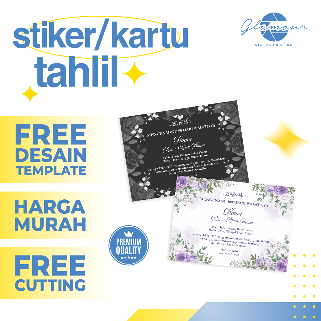 Stiker & Kartu Tahlil Custom | Stiker Tahlilan Pengajian Haul Mengenang Wafat 40 hari / 100 hari / 1