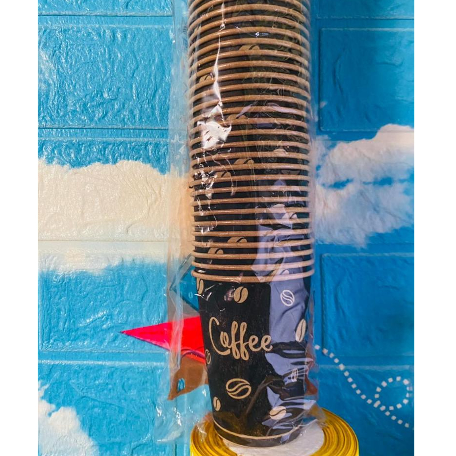 Paper Cup Kraft 8 Oz Motif Isi 50pcs || Gelas Kertas Coklat Ooolala