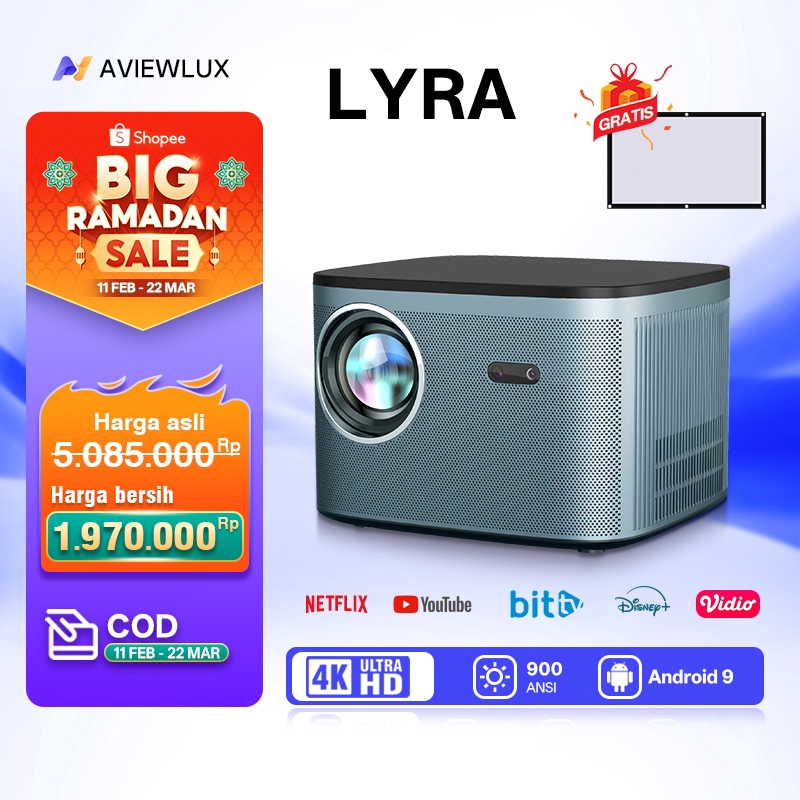 AVIEWLUX LYRA Smart Proyektor LCD - Android 9 - 900 ANSI  - 4K Decoding - WiFi 6 & Bluetooth 5.2 -pr