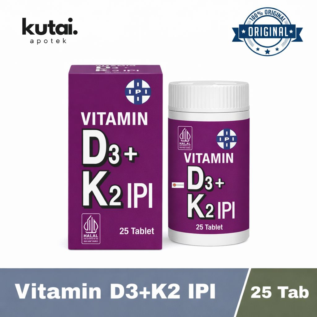 VITAMIN D3 + K2 IPI 25 Tablet Suplemen Tulang Kalsium Vitamin D3 K2 Halal Original