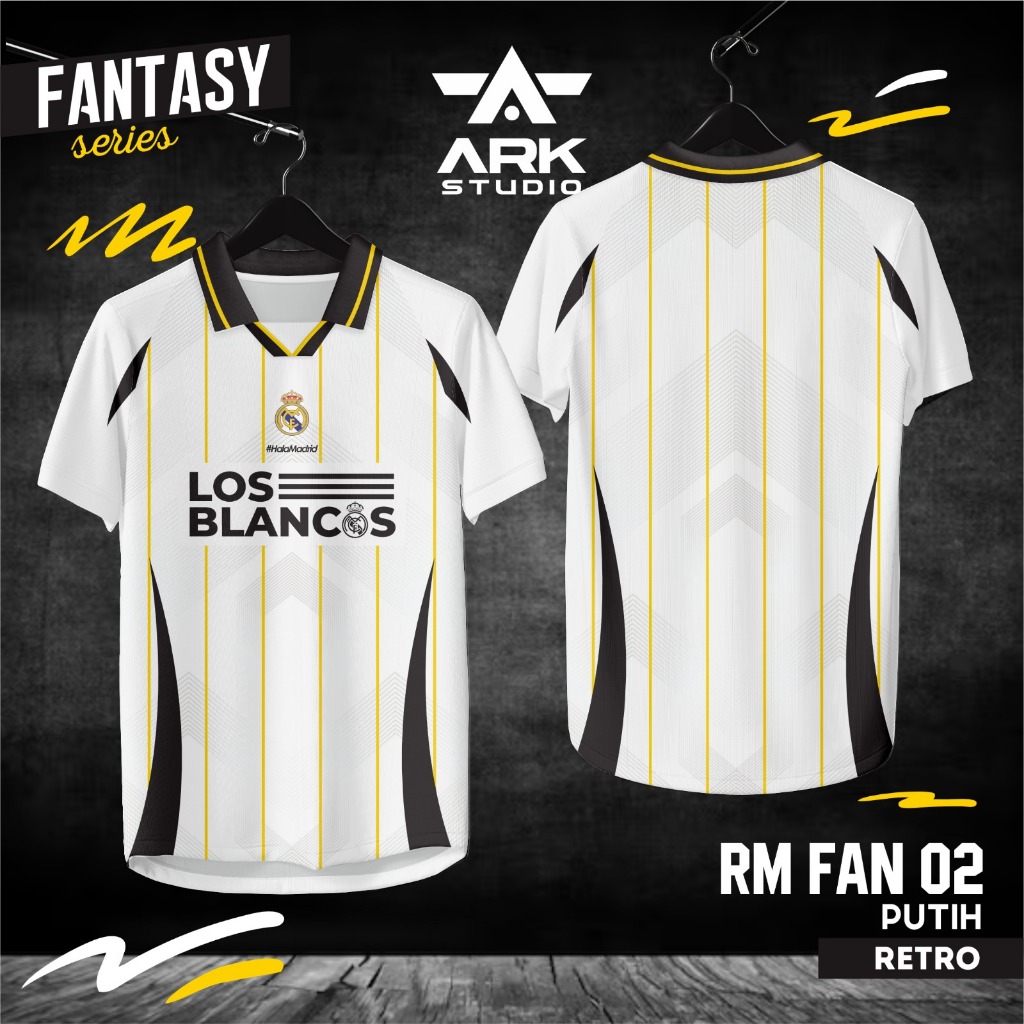 Jersey Futsal RM FAN 02 Putih Retro Atasan Full Printing – Baju Bola Printing Premium