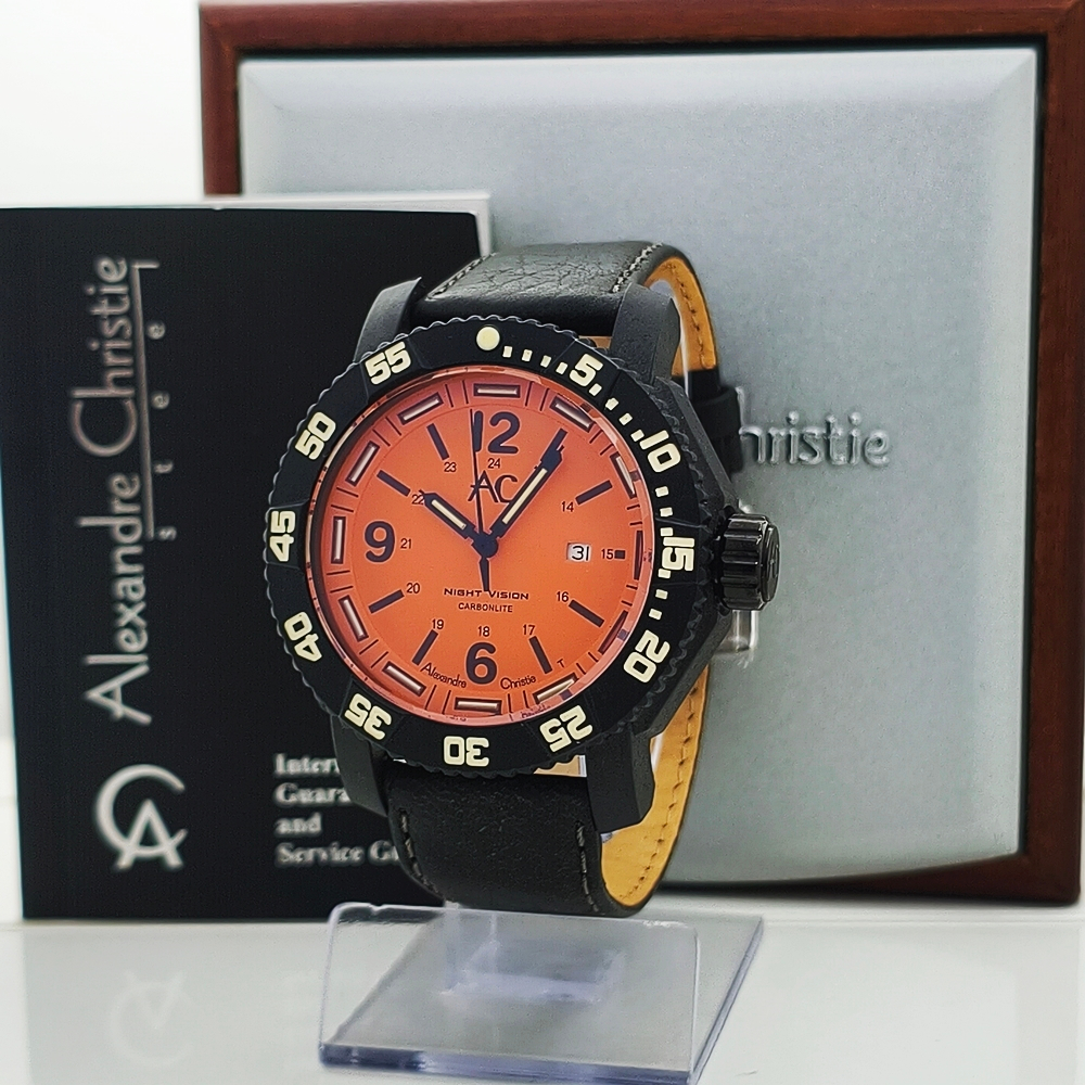 Jam Tangan Pria Alexandre Christie AC 6187 N MD NIGHT VISION Full BLACK ORANGE Original